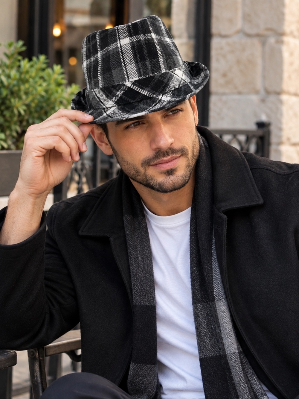Black Jack DMD Plaid Fedora Hat Black White Retro 90s Unisex OS